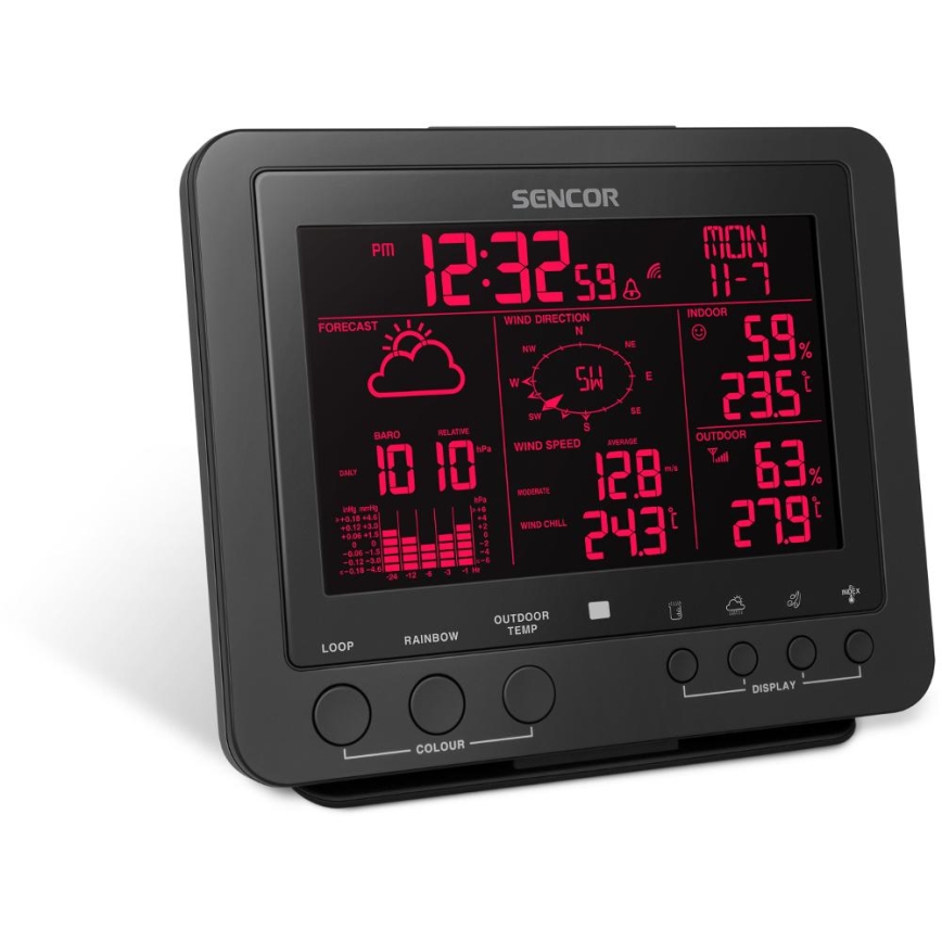 Sencor - Profesionalna meteorološka stanica s LCD zaslonom u boji 5V/1xCR2032 + 3xAA