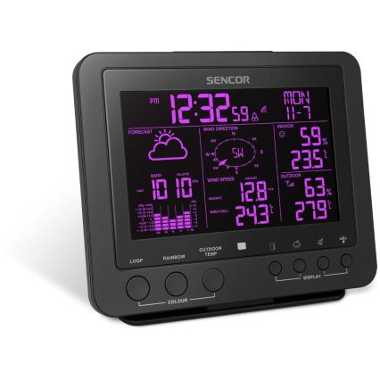 Sencor - Profesionalna meteorološka stanica s LCD zaslonom u boji 5V/1xCR2032 + 3xAA