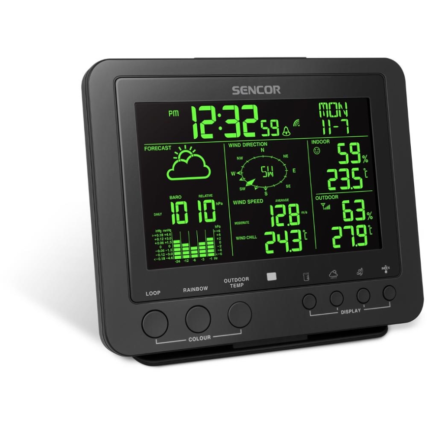 Sencor - Profesionalna meteorološka stanica s LCD zaslonom u boji 5V/1xCR2032 + 3xAA