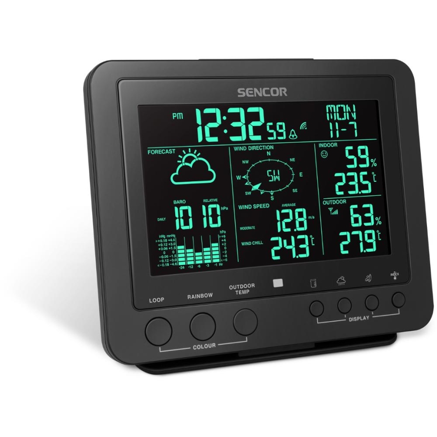 Sencor - Profesionalna meteorološka stanica s LCD zaslonom u boji 5V/1xCR2032 + 3xAA