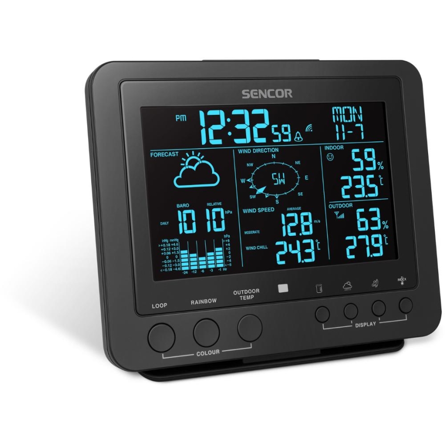 Sencor - Profesionalna meteorološka stanica s LCD zaslonom u boji 5V/1xCR2032 + 3xAA