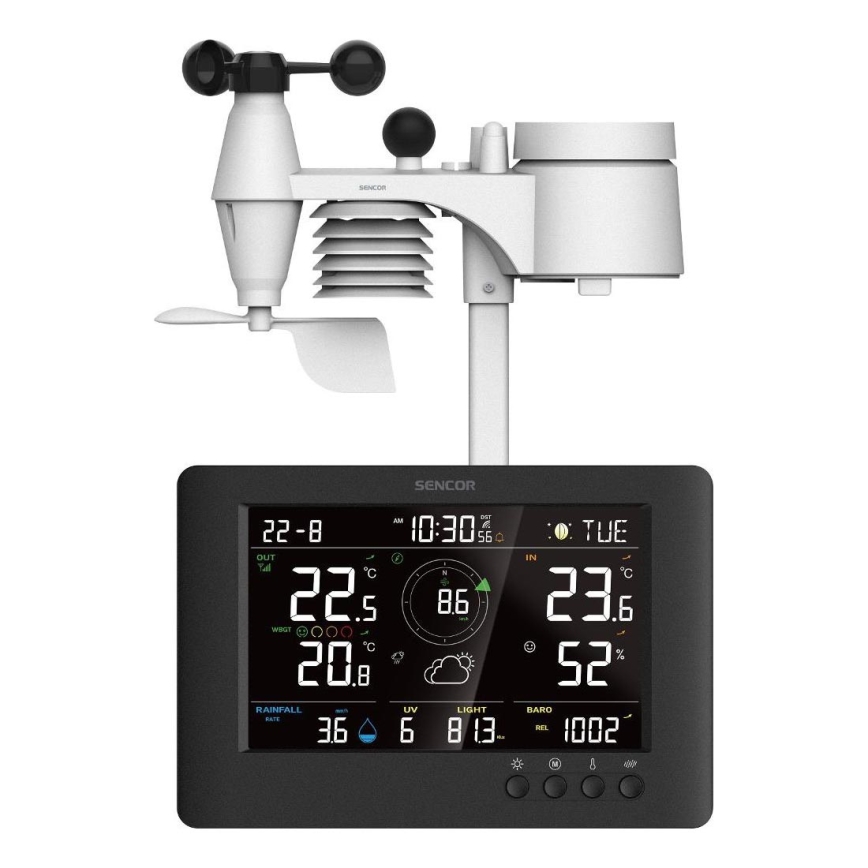 Sencor - Profesionalna meteorološka stanica s LCD zaslonom u boji i budilicom 5V/1xCR2032 + 3xAA