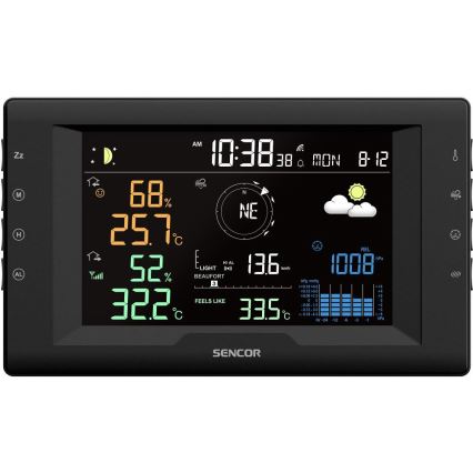 Sencor - Profesionalna meteorološka stanica s višebojnim LCD zaslonom i budilicom 5V/1xCR2032 + 3xAA