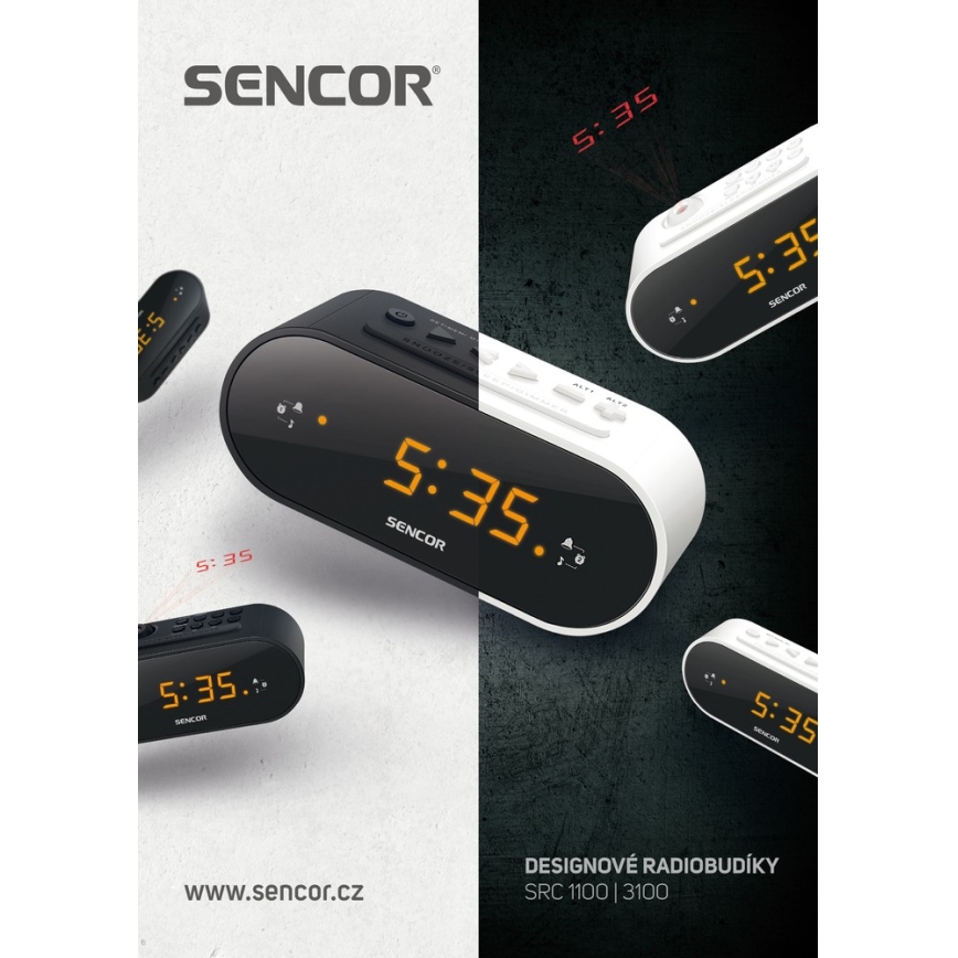 Sencor - Radio budilica s LED zaslonom i projektorom 5W/230V 1xCR2032 bijela