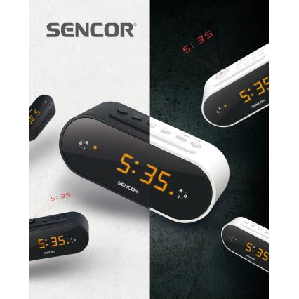Sencor - Radio budilica s LED zaslonom i projektorom 5W/230V 1xCR2032 crna