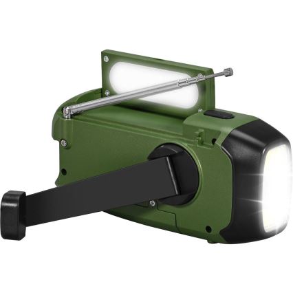 Sencor - Radio za kampiranje sa solarnim panelom i LED baterijskom svjetiljkom 5V/2000 mAh IPX4 zelena