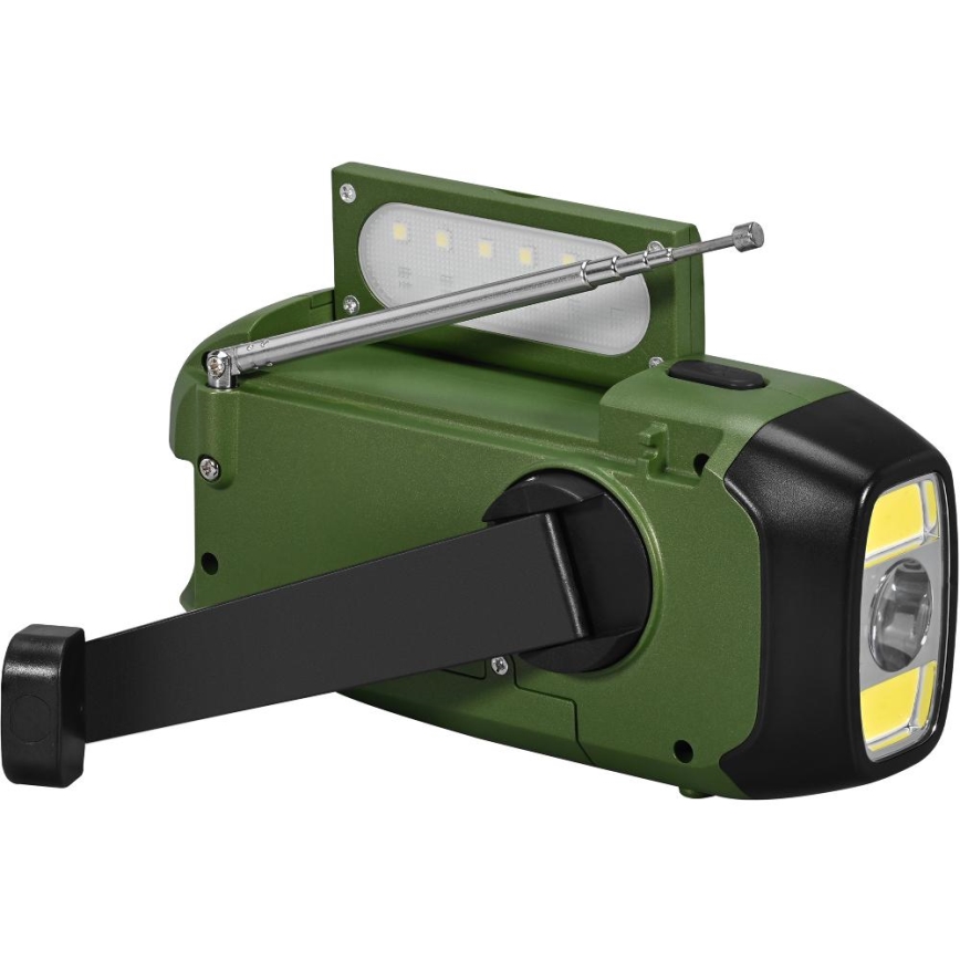 Sencor - Radio za kampiranje sa solarnim panelom i LED baterijskom svjetiljkom 5V/2000 mAh IPX4 zelena