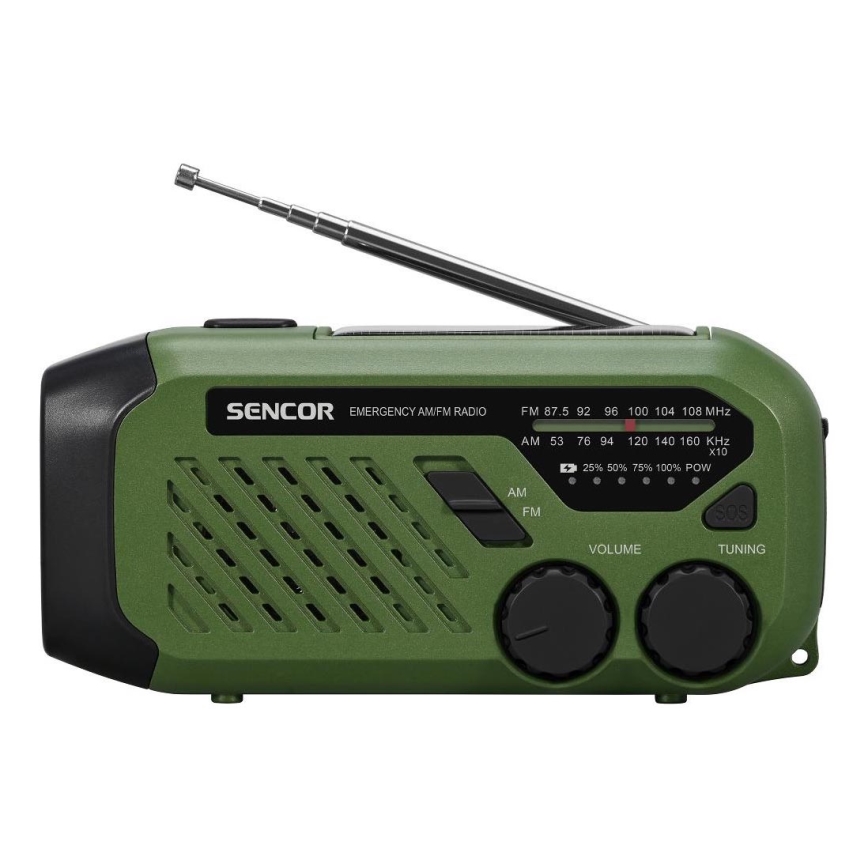 Sencor - Radio za kampiranje sa solarnim panelom i LED baterijskom svjetiljkom 5V/2000 mAh IPX4 zelena