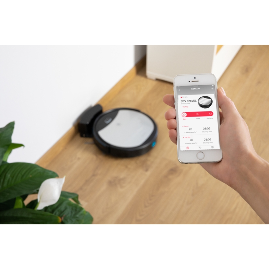Sencor - Robotski usisivač i perač podova 2u1 25W 2600 mAh Wi-Fi crna/srebrna + daljinsko upravljanje