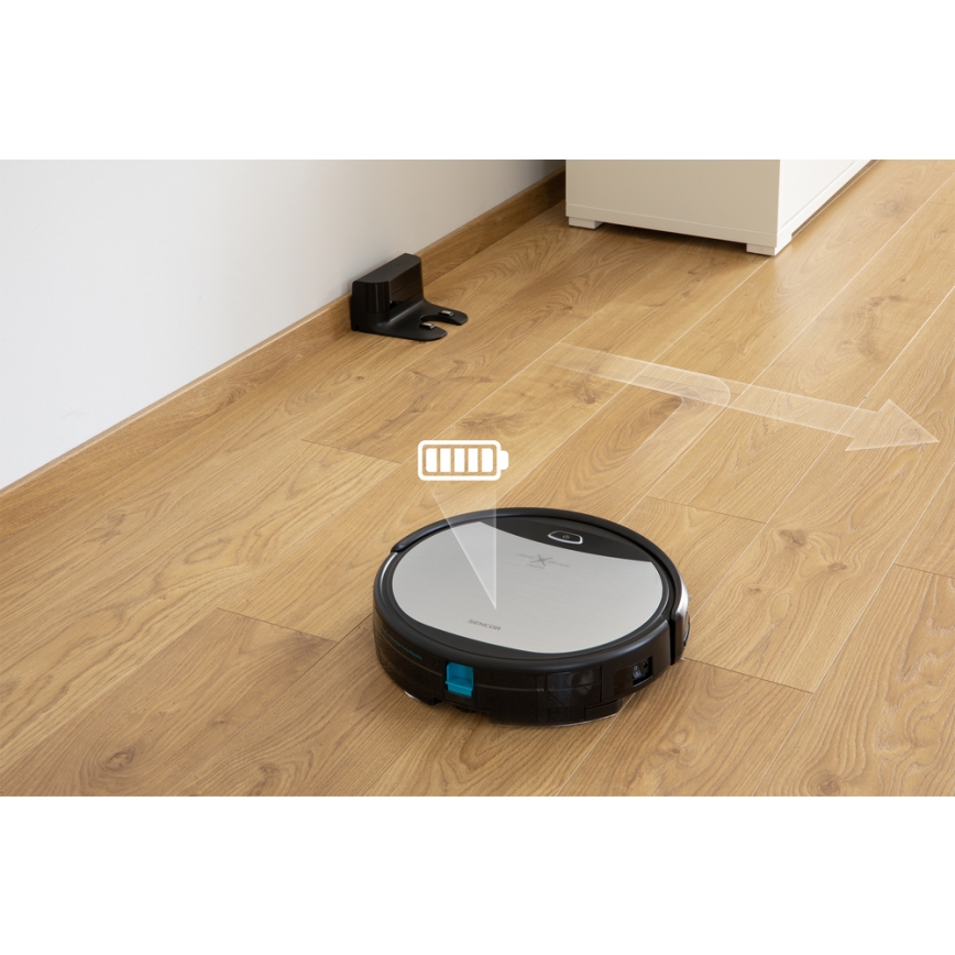 Sencor - Robotski usisivač i perač podova 2u1 25W 2600 mAh Wi-Fi crna/srebrna + daljinsko upravljanje