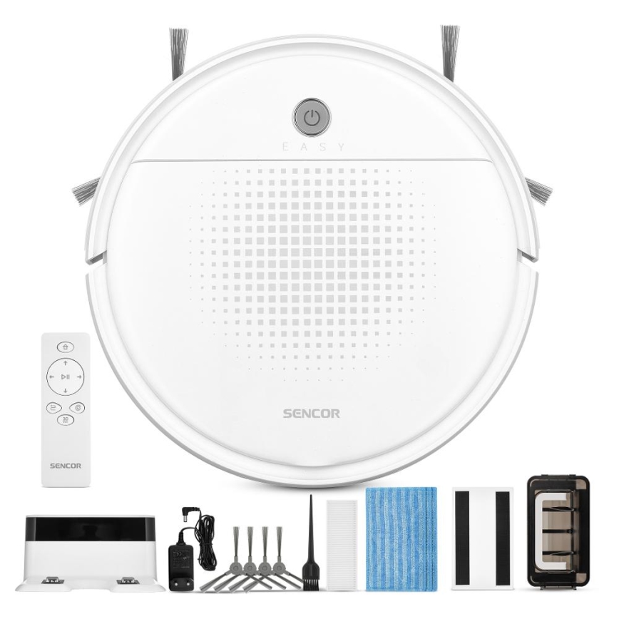 Sencor - Robotski usisivač s mopom 2u1 18W/1500 mAh bijela + daljinski upravljač