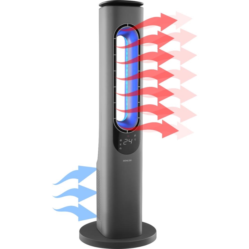 Sencor - Stupni bezlopatni ventilator s keramičkim grijačem 1200/2000W/230V antracit + daljinski upravljač