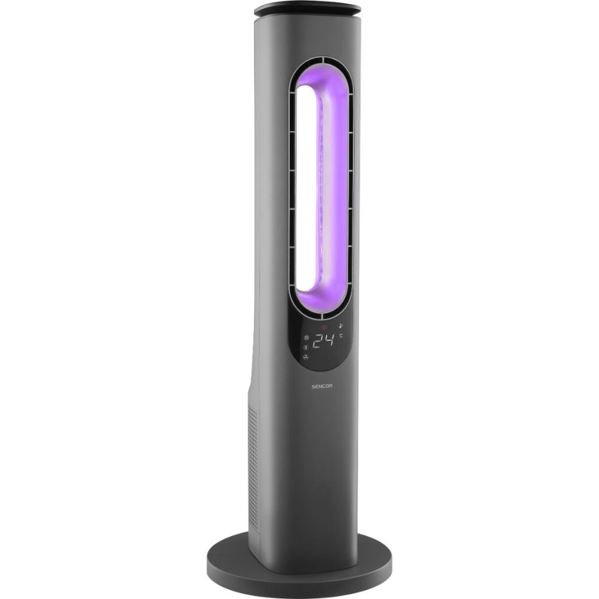 Sencor - Stupni bezlopatni ventilator s keramičkim grijačem 1200/2000W/230V antracit + daljinski upravljač
