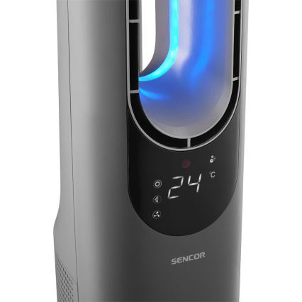Sencor - Stupni bezlopatni ventilator s keramičkim grijačem 1200/2000W/230V antracit + daljinski upravljač