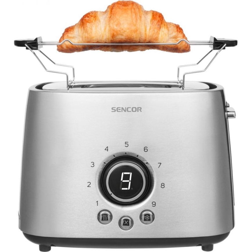 Sencor - Toster s dva utora i rešetkom za podgrijavanje 1000 W/230 V, srebrne boje