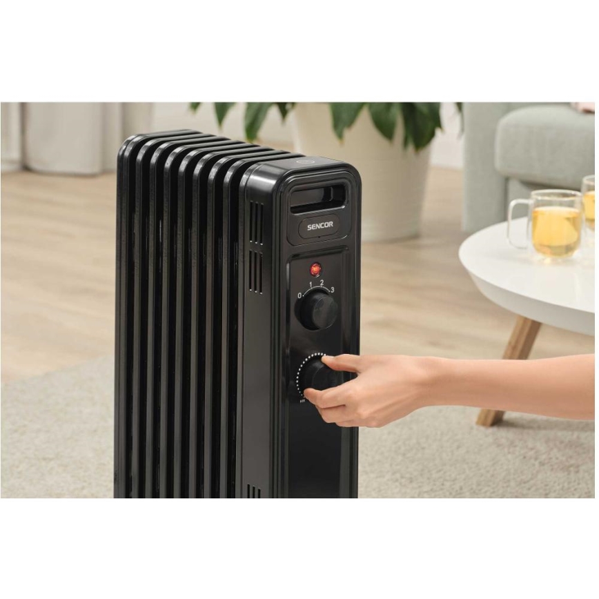 Sencor - Uljni radijator s 9 rebara 800/1200/2000W/230V crni