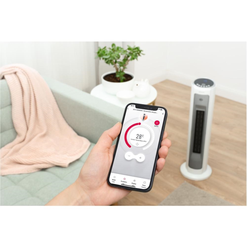 Sencor - Ventilator s keramičkim grijačem 2200W/230V Wi-Fi bijela + daljinski upravljač