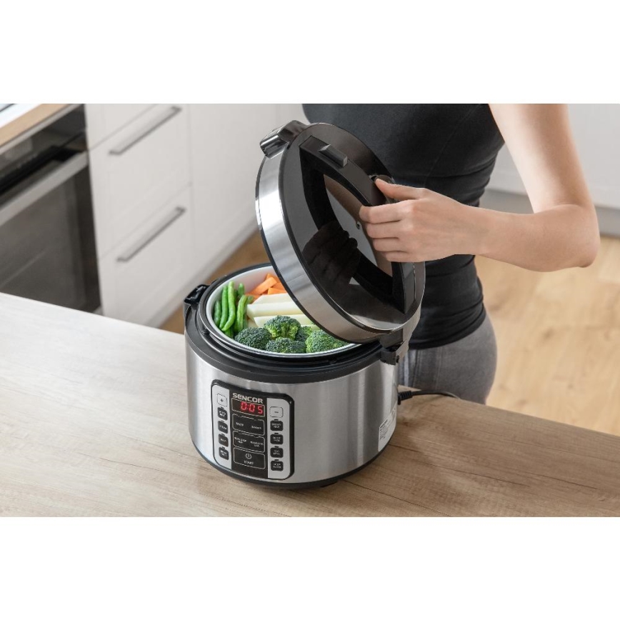 Sencor - Višenamjenski kuhalo za rižu 700W/230V 1,5 l nehrđajući čelik/crna