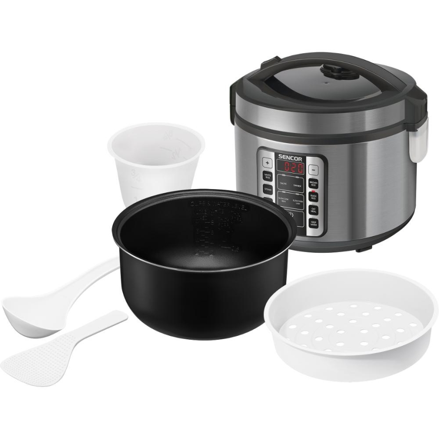 Sencor - Višenamjenski kuhalo za rižu 700W/230V 1,5 l nehrđajući čelik/crna