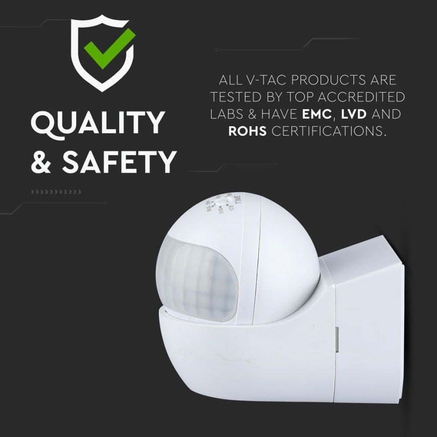 Senzor pokreta PIR 180° 800W/230V IP44 bijela