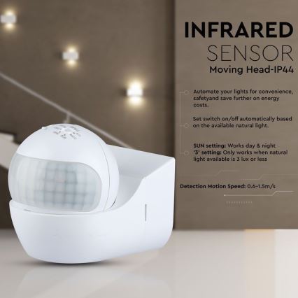 Senzor pokreta PIR 180° 800W/230V IP44 bijela