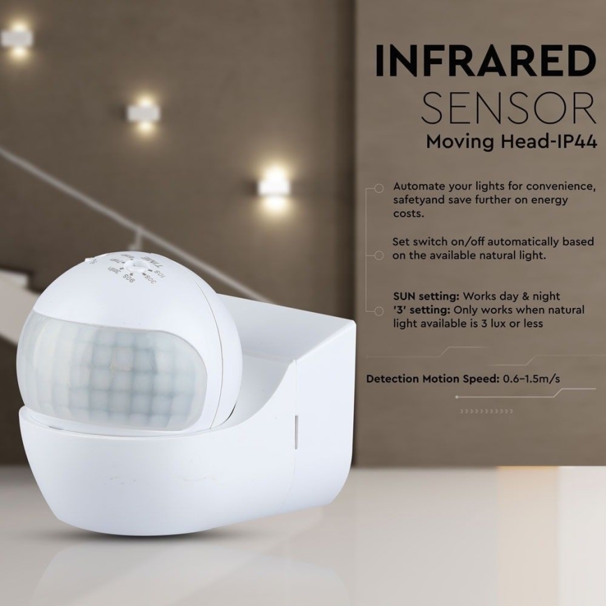 Senzor pokreta PIR 180° 800W/230V IP44 bijela