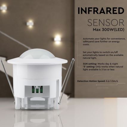 Senzor pokreta ugradbeni PIR 360° 300W/230V bijela