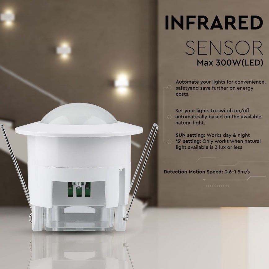Senzor pokreta ugradbeni PIR 360° 300W/230V bijela