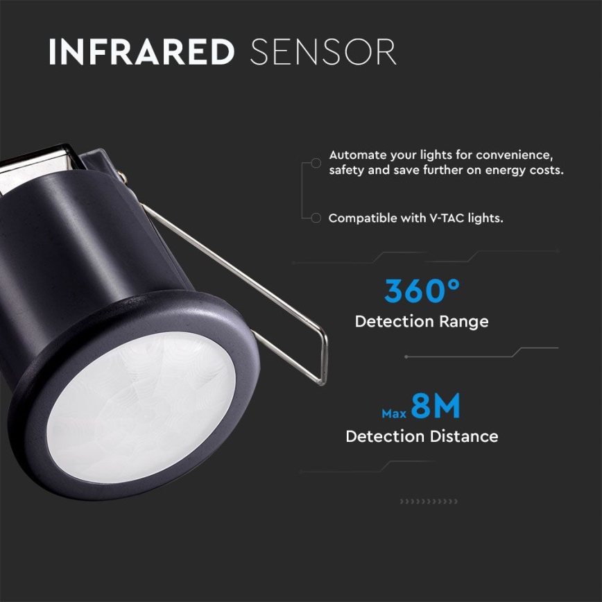 Senzor pokreta ugradbeni PIR 360° 400W/230V crna