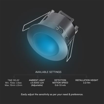 Senzor pokreta ugradbeni PIR 360° 500W/230V crna
