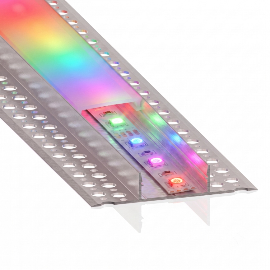 SET 1x LED RGBW traka s mogućnošću prigušivanja NEO LITE MUSIC LED/24W/230V 5 m IP65 Wi-Fi Tuya + 5x ugradni profil 1 m srebrni/bijeli + daljinski upravljač