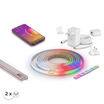 SET 1x LED RGBW traka s mogućnošću prigušivanja Philips Hue WHITE AND COLOR AMBIANCE LED/20W/230V 2 m + 2x ugradni profil 1 m srebrni/bijeli