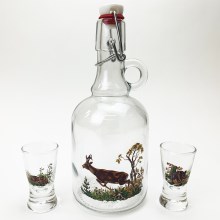 Set 1x staklena boca i 2x čaša za žestice prozirna s motivima životinja