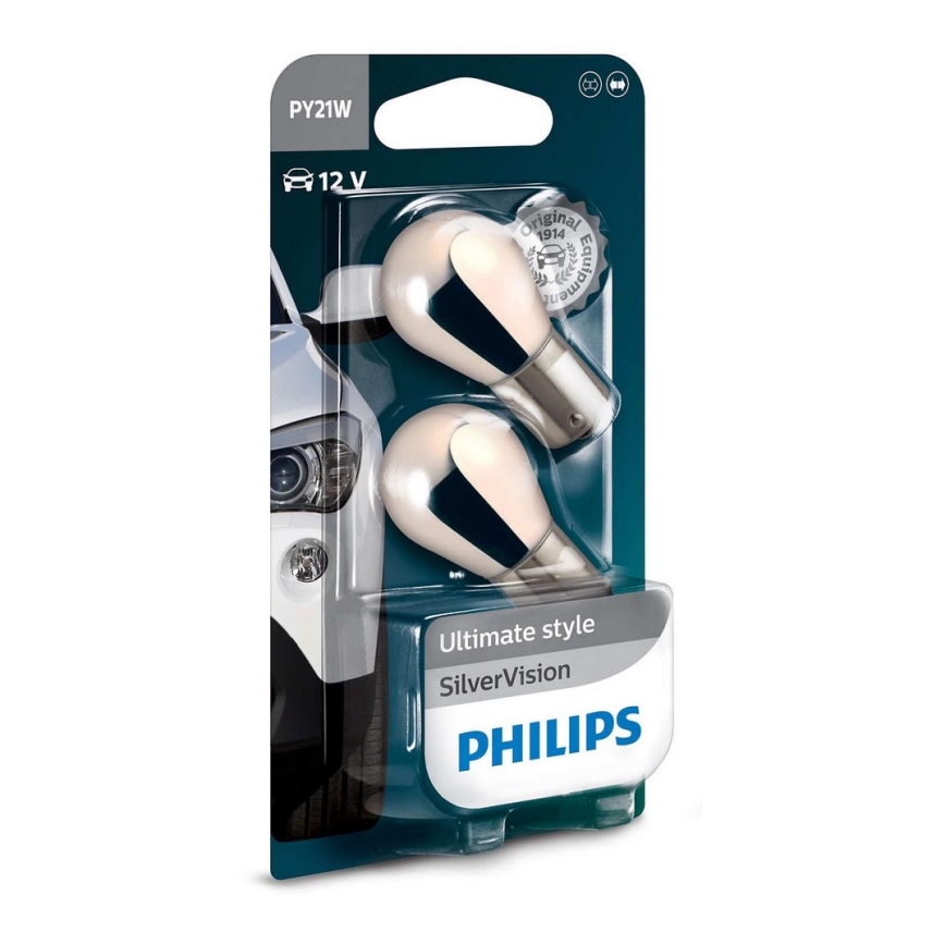 SET 2x Auto žarulja Philips SILVER VISION 12496SVB2 PY21W BAU15s/21W/12V