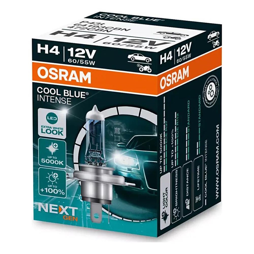 SET 2x Autožarulja COOL BLUE H4 P43t/60/55W/12V 5000K - Osram