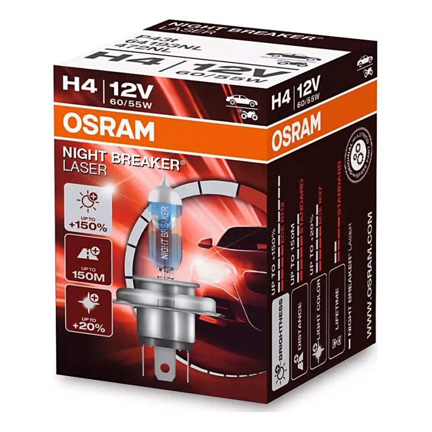 SET 2x Autožarulja NIGHT BREAKER H4 P43t/60/55W/12V 3900K - Osram