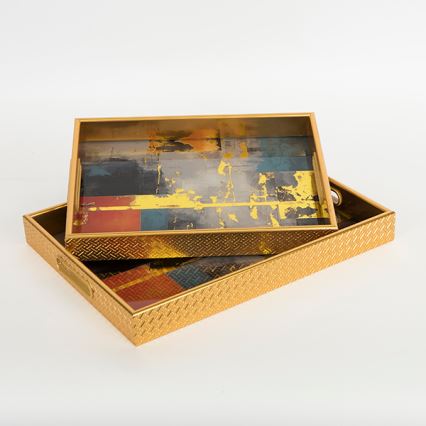SET 2x Dekorativni poslužavnik 40x30/35x25 cm zlatna