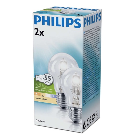 SET 2x Halogena žarulja za prigušivanje E27/42W/230V - Philips