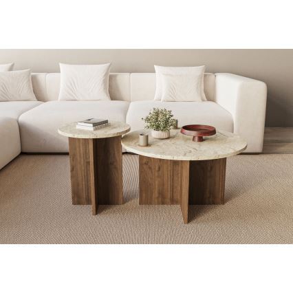 SET 2x konferencijska stolića PURO Ø 40/70 cm orah/bež