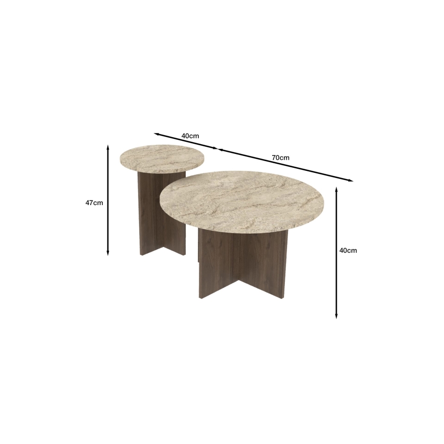 SET 2x konferencijska stolića PURO Ø 40/70 cm orah/bež
