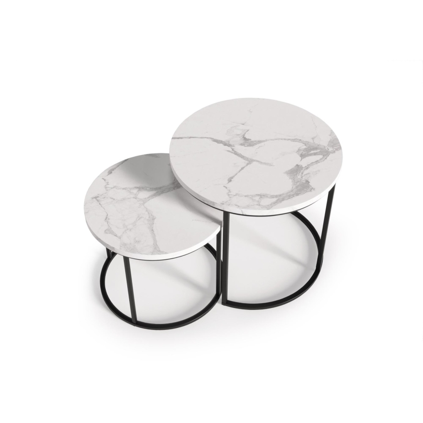 SET 2x Konferencijski stol OREO promjer 43/53 cm crna/mramorni dekor