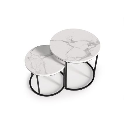 SET 2x Konferencijski stol OREO promjer 43/53 cm crna/mramorni dekor