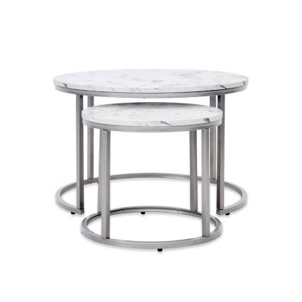 SET 2x Konferencijski stol PAOLA promjer 38/60 cm siva/mramorni dekor