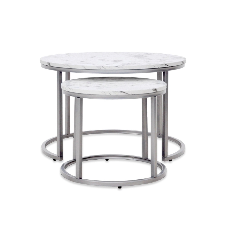 SET 2x Konferencijski stol PAOLA promjer 38/60 cm siva/mramorni dekor