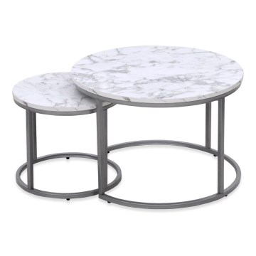 SET 2x Konferencijski stol PAOLA promjer 38/60 cm siva/mramorni dekor