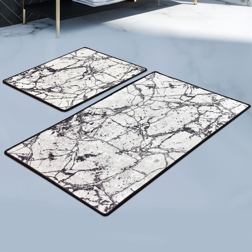 SET 2x Kupaonski tepih MARBLE 60/100 cm bijela/crna
