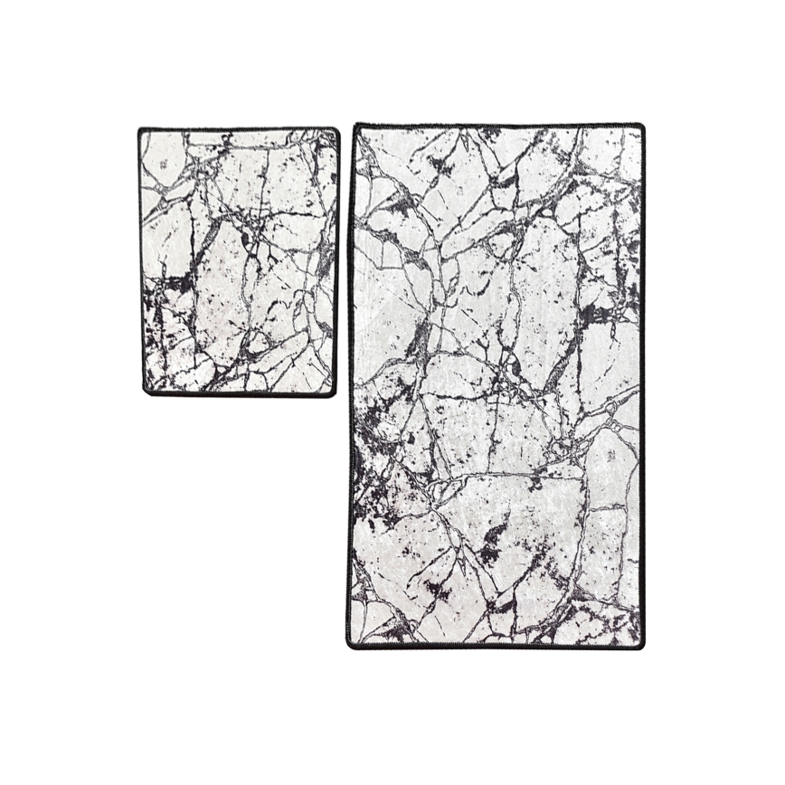 SET 2x Kupaonski tepih MARBLE 60/100 cm bijela/crna