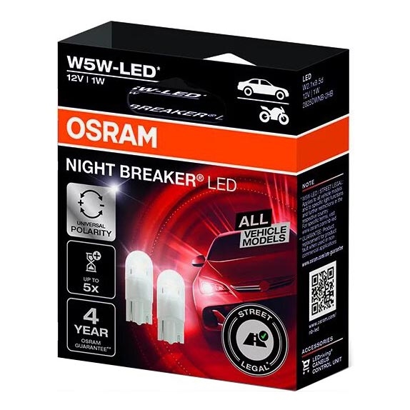 SET 2x LED Auto žarulja NIGHT BREAKER W2.1x9.5d/1W/12V 5700K - Osram