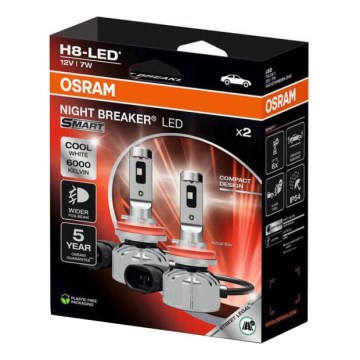 SET 2x LED autožarulje NIGHT BREAKER SMART H8 PGJ19-1/7W/12V 6000K - Osram