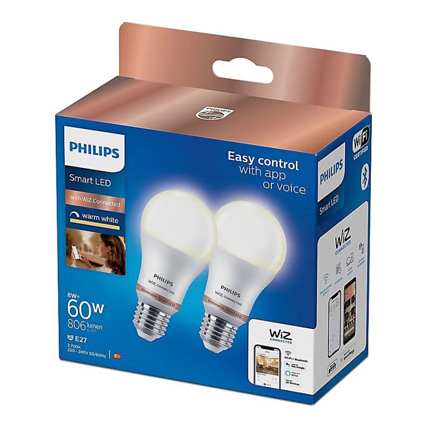 SET 2x LED Prigušiva žarulja Philips A60 E27/8W/230V Wi-Fi
